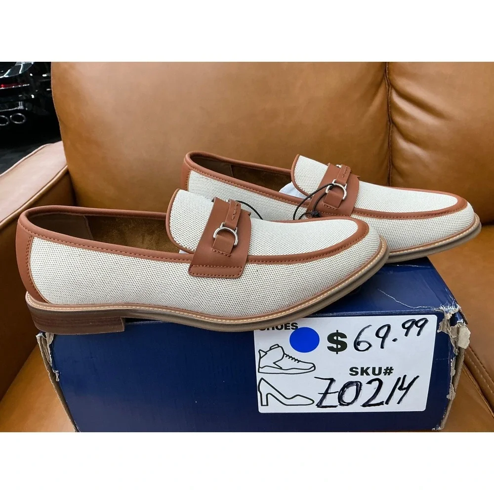 Stafford Torno Bit Loafers Mens 11 White Cognac New Textile Mesh Dress Shoes